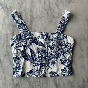 Abercrombie & Fitch Navy White Tropical Floral Linen Cropped Tank Top Size Small
